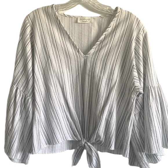 Lavender Field Tie Front Bell Sleeve V-Neck Boho Top - Picture 3 of 5